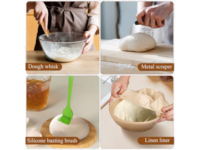 مجموعة بداية العجين المخمر بانيتون أغطية كتان كروشيه لأدوات خبز بيضاوية