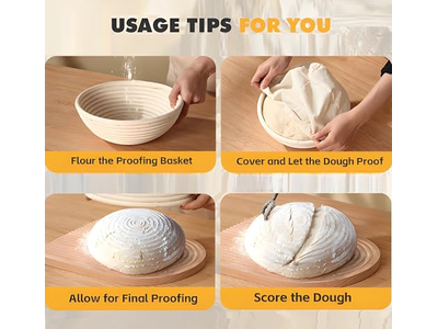 سلة بانيتون من الخيزران 6 بوصات دائرية بلاستيكية 9 سلال تخمير