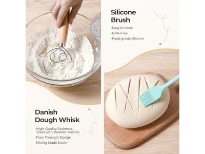 سلال الخبز للتقديم مع سلة تخمير بانيتون القماشية والمكشطة والليم