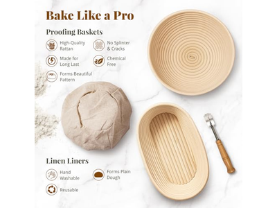 أوعية الخبز للتقديم مجموعة سلال تخمير بانيتون مكونة من 2 سلة بقياس 10 بوصات