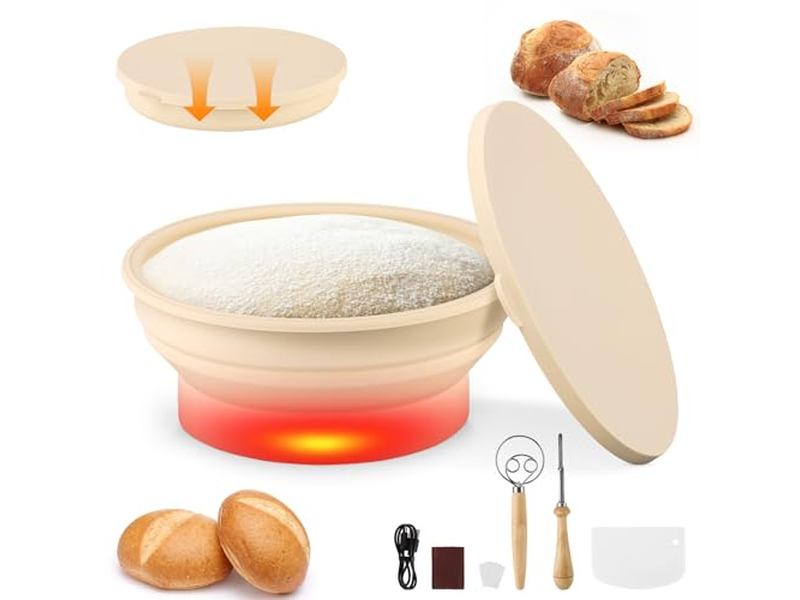 سلة تخمير الخبز القابلة للطي مع مقياس خبز ورف سقف مسطح أسود