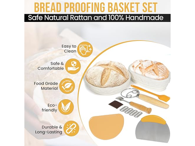 سلة تخمير بينيتون دائرية قماش خبز للخبز المنزلي مع غطاء