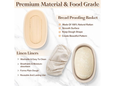 سلة تخمير بروتفورم 1 كجم 9 بوصات بيضاوية بانيتون مصنوعة يدويًا بحجم كبير مخصص